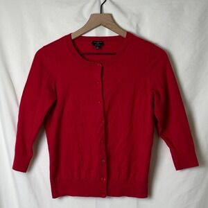 Talbots Petites Red Pima Cotton 3/4 Sleeve Button Front Cardigan Sweater Size S